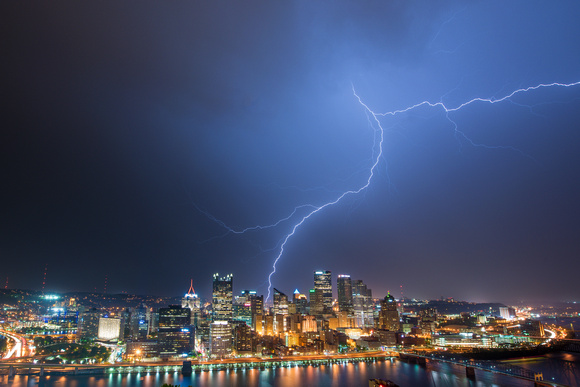 Lightning strikes downtown Pittsburgh during a spring storm