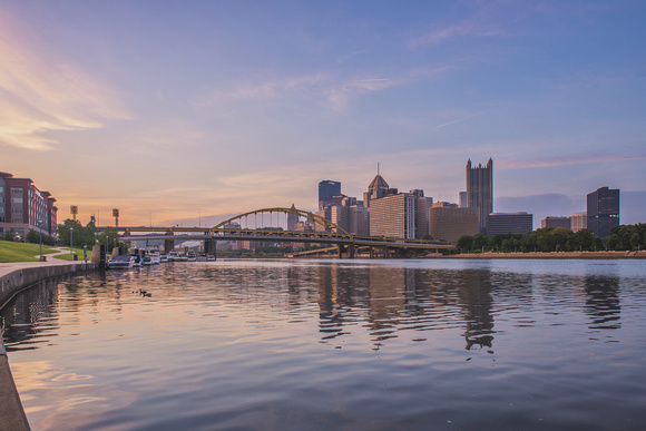 A colorful Pittsburgh sunrise along the North Shore