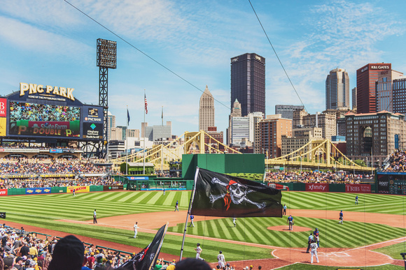 A flag waves during a Pirate game at PNC Park