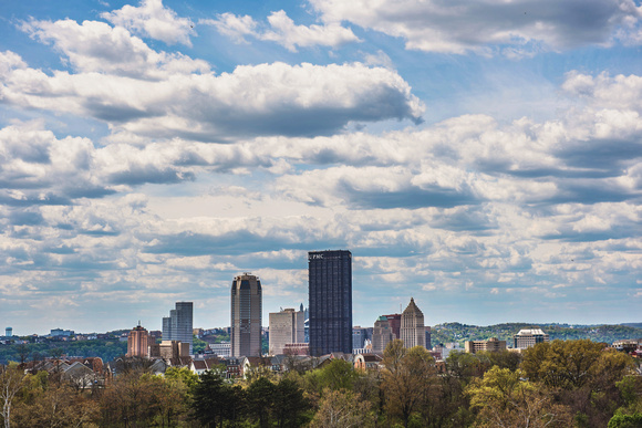 Blue skies over Pittsburgh from Pitt's campus