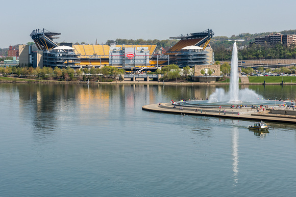 The fountain at Point State Park and Heinz Field