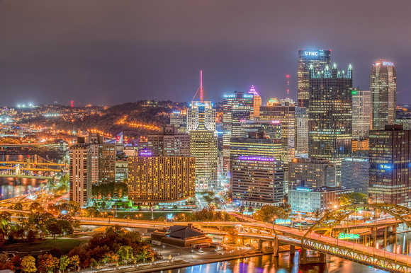 Pittsburgh skyline from the Duquesne Incline at night HDR