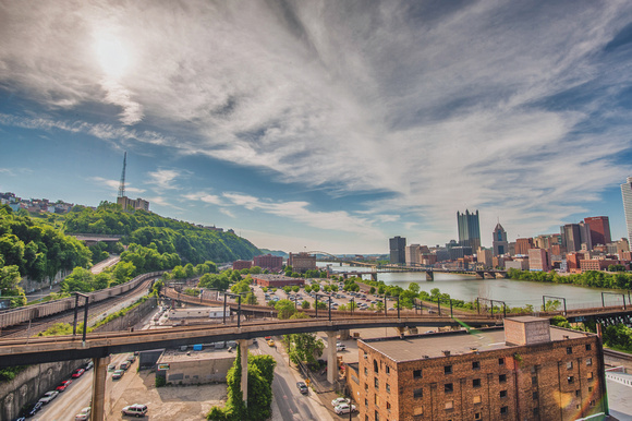 View of the South Side and Pittsburgh skyline from the Liberty Bridge