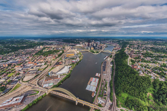 Aerial view of Pttsburgh from above the West End