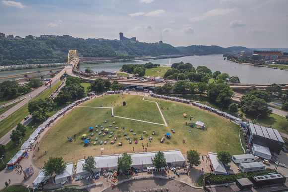 Aerial view of Point State Park during the Three Rivers Arts Festical