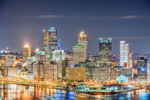 Pittsburgh skyline at night from the West End Overlook HDR