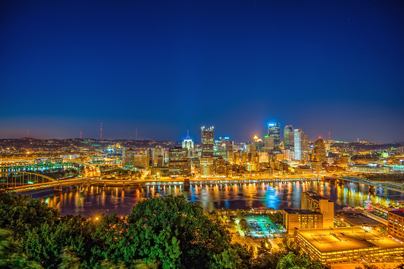 A glowing Pittsburgh skyline at night HDR