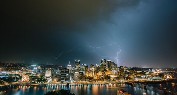 Lightning strikes over downtown Pittsburgh