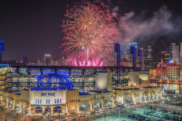 Close fireworks over PNC Park in Pittsburgh in 2014