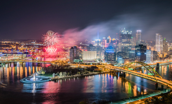 Colorful fireworks in Pittsburgh over the Point