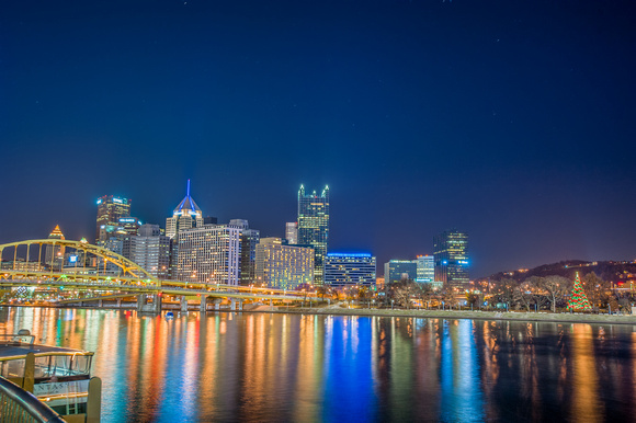 Pittsburgh skyline from the North Shore before a Steelers' game HDR