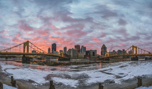 Spectacular winter sunset over Pittsburgh from the North Shore