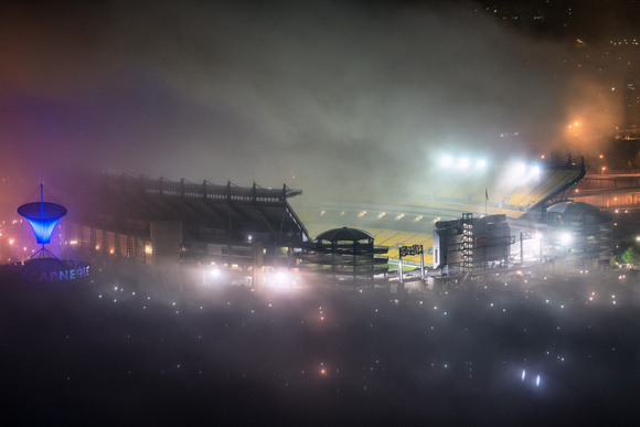 Heinz Field covered in fog in Pittsburgh