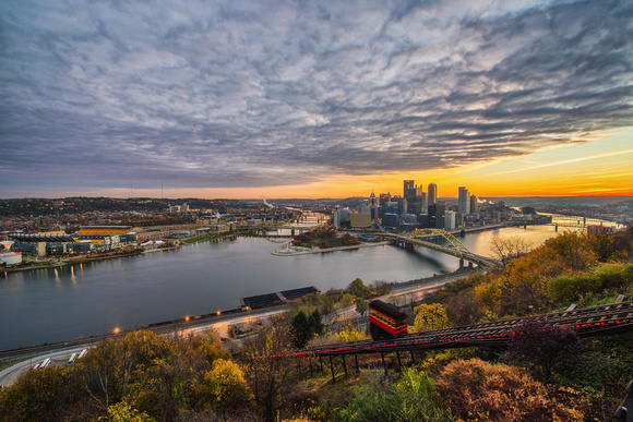 Dramatic sky over Pittsburgh from Mt. Washington at sunrise
