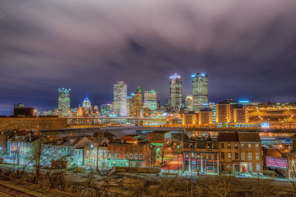 Pittsburgh skyline and East Carson Street from the PJ McCardle Roadway HDR