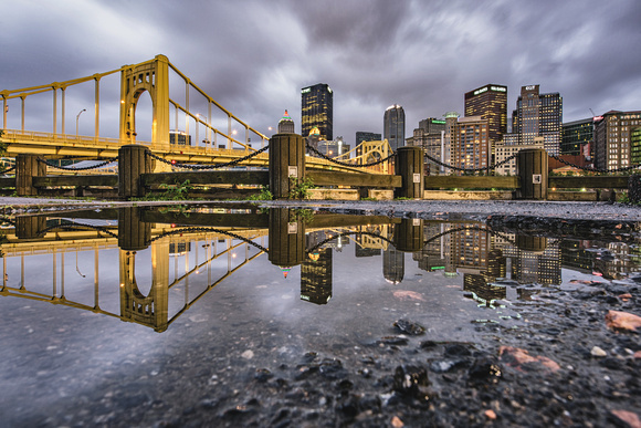 Reflections of Pittsburgh on a rainy night on the North Shore