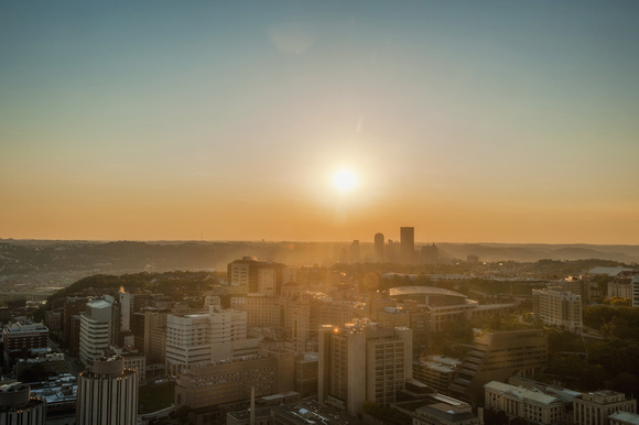 The sun glows over Oakland in Pittsburgh HDR