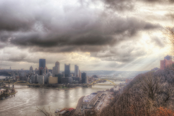 Rays of light on a cloudy day in Pittsburgh HDR