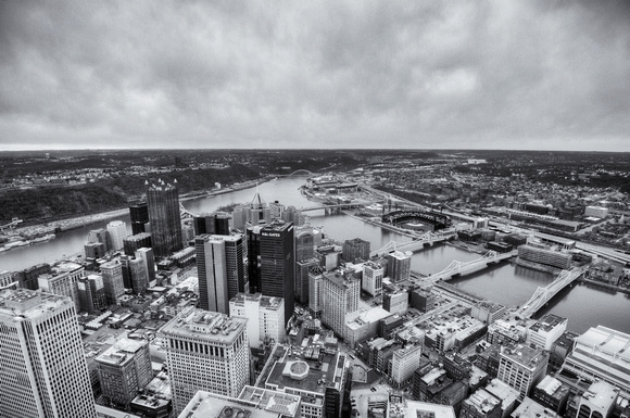 The Point in Pittsburgh from the roof of the Steel Building B&W HDR