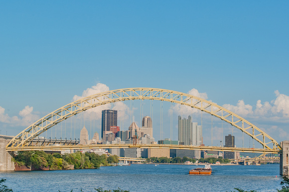 The West End Bridge frames the Pittsburgh skyline