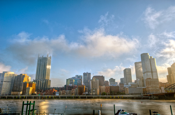 Pittsburgh Skyline in the early morning fog HDR