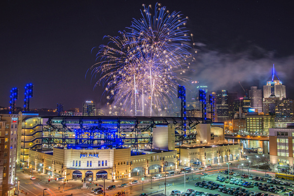 Fireworks over PNC Park after a Pirates win in Pittsburgh