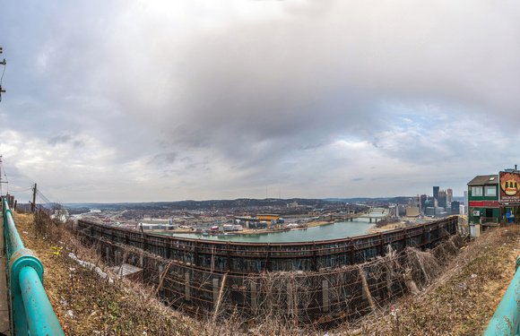 Panorama behind the Bayer sign on Mt. Washington in Pittsburgh