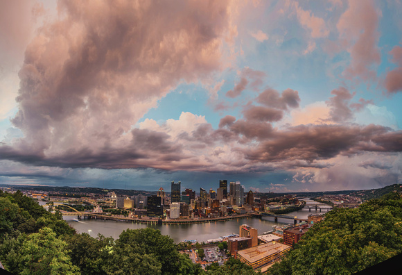 Colorful clouds over Pittsburgh during a summer storm