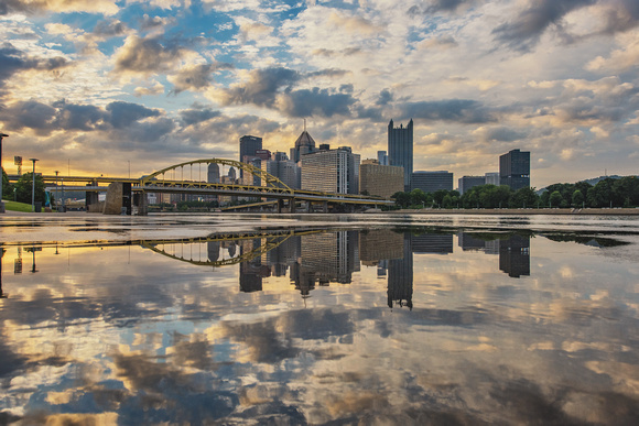 A new day is reflected on the North Shore of Pittsburgh