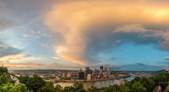 Panorama of a beautiful sunset over Pittsburgh