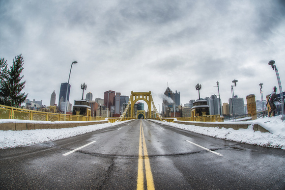 The Roberto Clemente Bridge in the snow HDR