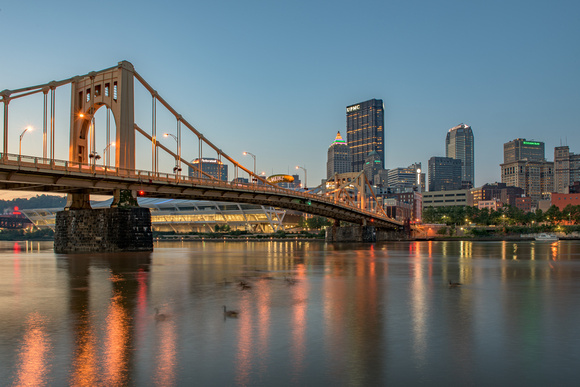 Smooth waters along the Allegheny River at dawn in Pittsburgh