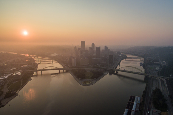 A hazy sunrise in Pittsburgh