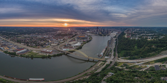 Panoramic aerial view of a Pittsburgh sunrise