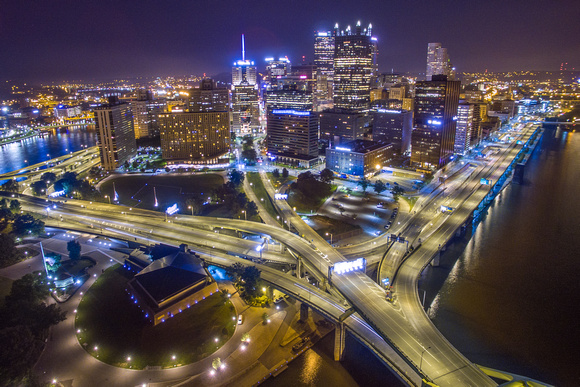 Aerial view of Pittsburgh at night
