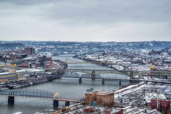A wintry view of bridges on the Monongahela River HDR