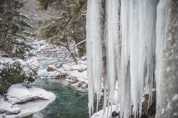 Ice wall and rapids at Ohiopyle State Park