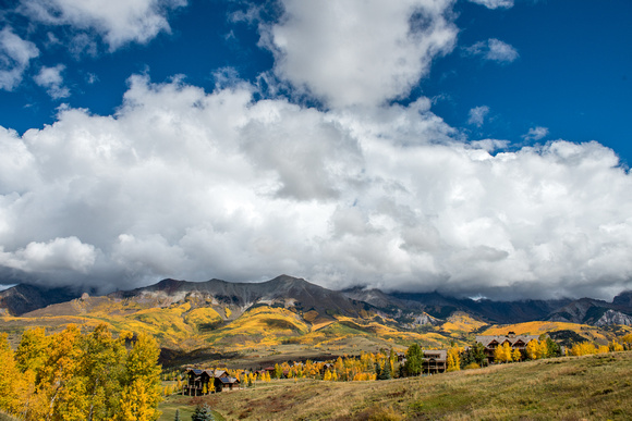 A storm front appears over the San Juan Skyway in the fall in Colorado