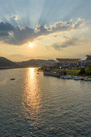 Sunlight on the Allegheny in Pittsburgh and the LST 323 World War II Transport Ship