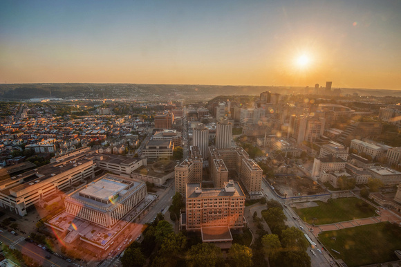 The sun glows over the campus of the University of Pittsburgh HDR