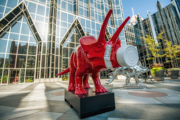 Heinz Ketchup triceratops in PPG Place in Pittsburgh HDR