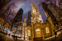 The Chicago Water Tower and John Hancock Building at night HDR