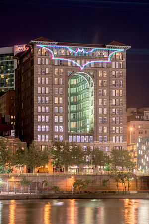 The beautiful Renaissance Hotel and the Bat Signal in Pittsburgh