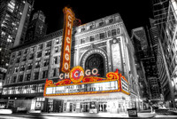 Chicago Theater at night in selective color HDR