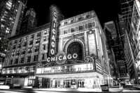 The iconic Chicago Theater at night in B&W HDR