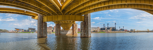 Stadiums under the Ft. Duquesne Bridge in Pittsburgh
