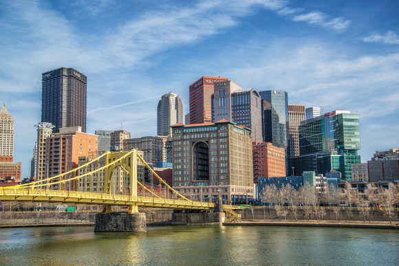 The Roberto Clemente Bridge and the Pittsburgh skyline from PNC Park HDR