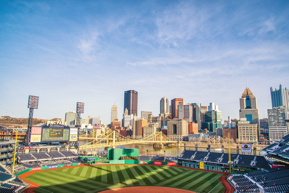 View of Pittsburgh skyline from the upper deck at PNC Park HDR