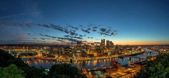 Panorama of the Pittsburgh skyline at dawn