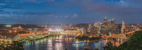 Panorama of Pittsburgh during the blue hour from Mt. Washington